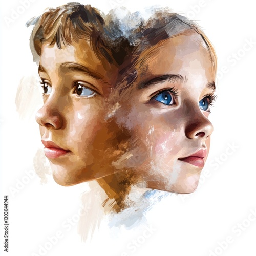 a template image illustration of two figures representing a boy and a girls face
