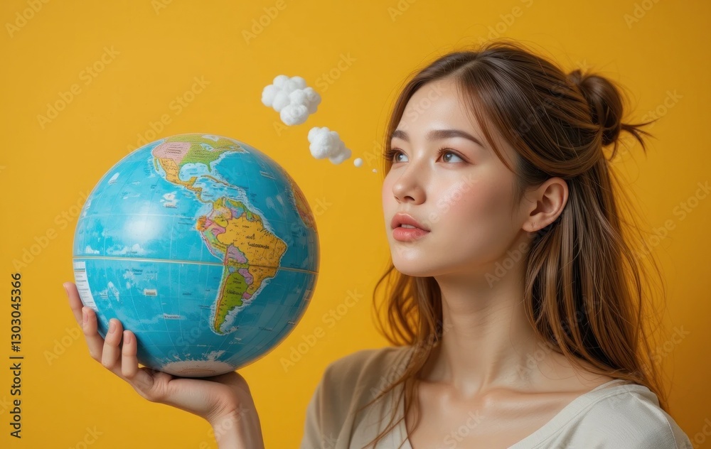 Exploring global perspectives: Woman contemplates the world and future adventures Exploring global perspectives: Woman contemplates the world and future adventures