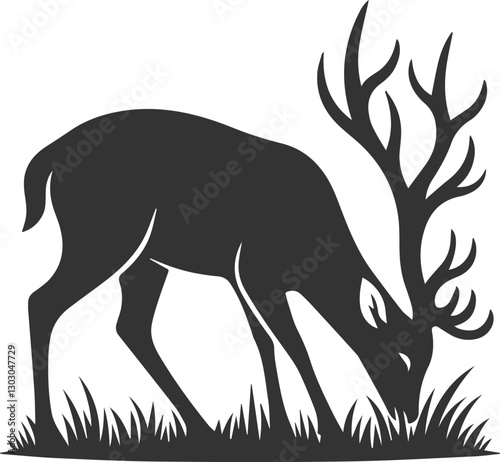 A deer bending down to nibble on grass animal silhouette vector