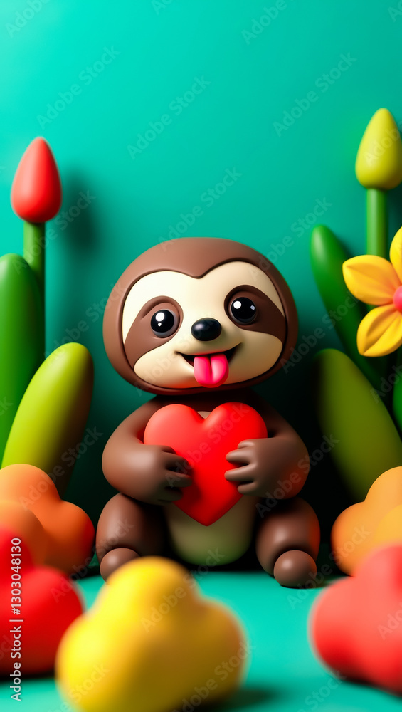 Obraz premium playful sloth holding a heart