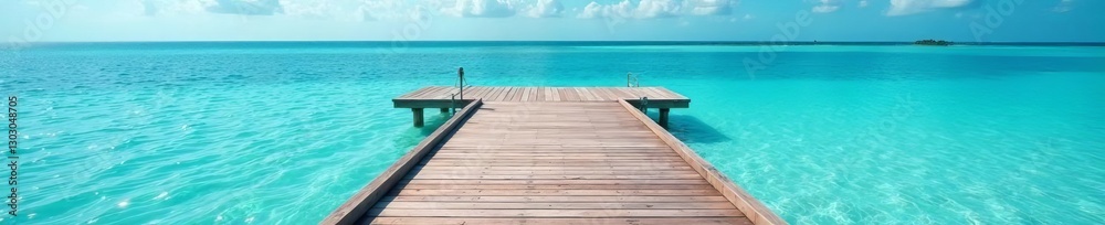 Wooden sea dock extending into crystal clear water, outdoor, seascape Wooden sea dock extending into crystal clear water, outdoor, seascape