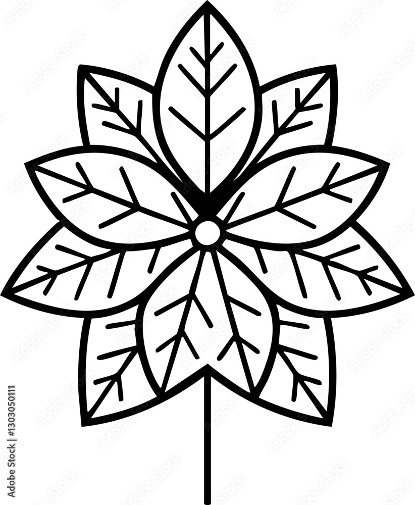 Fototapeta premium Minimalist vector illustration of a stylized flower with intricate leaves; suitable for decoration or educational materials.