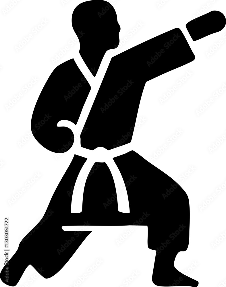 Stylized vector image of a martial artist performing a punch, ideal for sports and fitness applications. Stylized vector image of a martial artist performing a punch, ideal for sports and fitness applications.