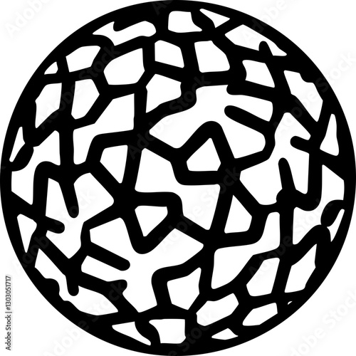 Abstract Vector Design: A Black and White Sphere with Intricate Layered Patterns Suitable for Modern Graphics