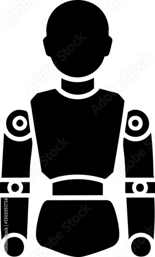 Minimalistic vector of a humanoid robot in solid black - ideal for technology and innovation themes in digital media.