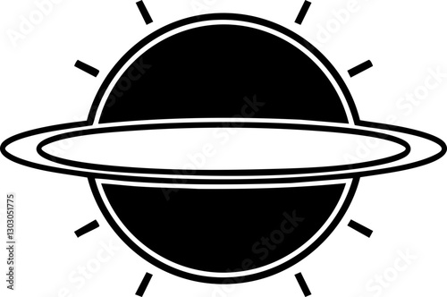 Vector Illustration of a Planet with Rings: Abstract black and white design, ideal for educational materials and graphic projects.