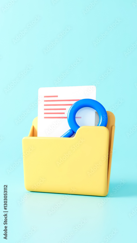 pastel yellow file folder with document and blue search pastel yellow file folder with document and blue search