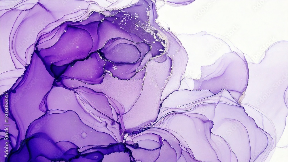 Fototapeta premium 高級感のある薄くて淡いアルコールインクアート バイオレット マーブル模様 余白あり 背景素材 チラシ・バナー・動画素材 16:9サイズ AI生成素材