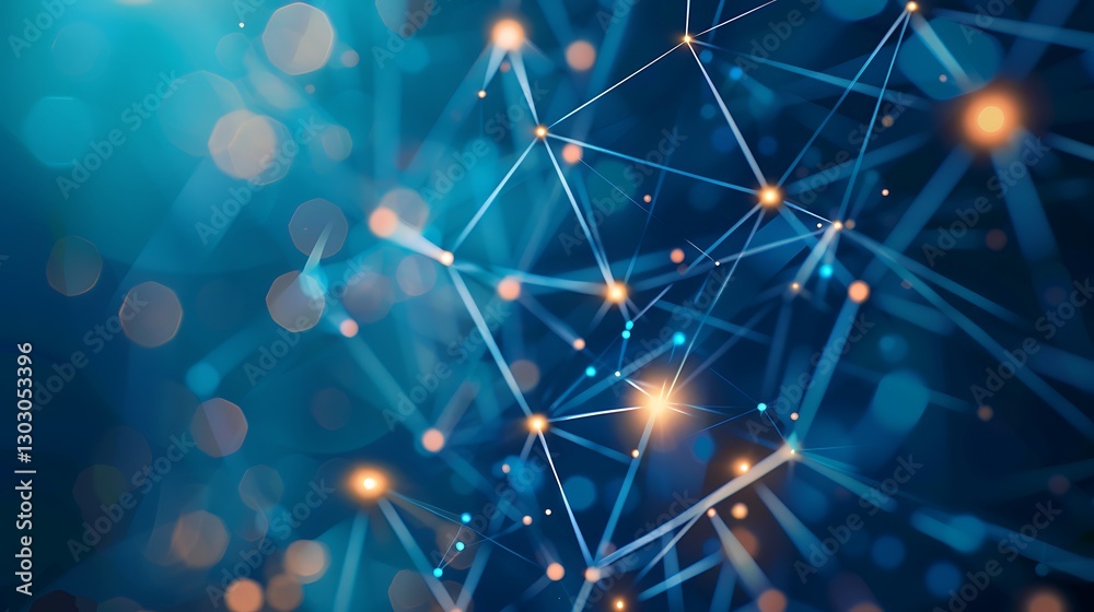 Fototapeta premium Abstract Network Connection: Digital Nodes and Lines in a Deep Blue Background
