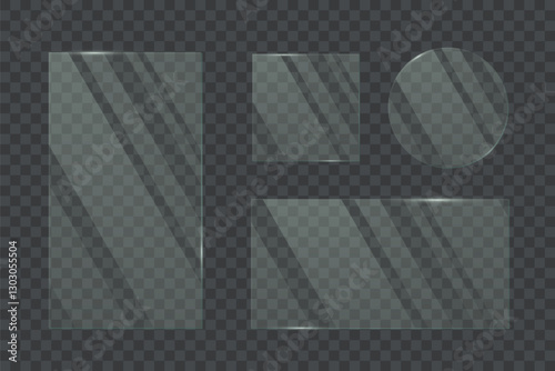 Wallpaper Mural Transparent glass frames. 3d plastic screens in various shapes: rectangle, square, circle. Reflective surface panels on transparent background. Modern UI element. Realistic vector illustrations set. Torontodigital.ca