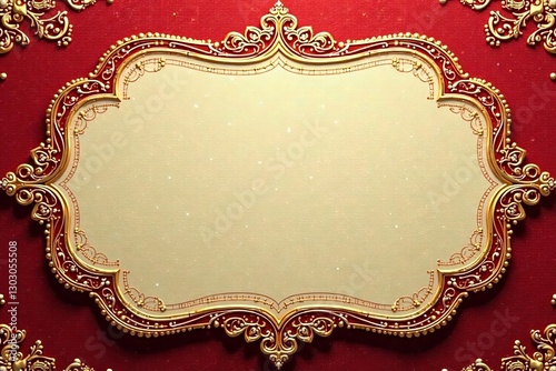 Intricate gold and red design on traditional Indian wedding invitation card, culture, Indian