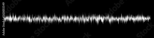 Sound wave. Music audio frequency, voice waveform, electronic radio signal, volume level, track symbol. Noise pulses curve white line isolated on black. Abstract vector background.