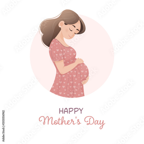  Happy Mother's Day  Pregnant Woman in Floral Dress