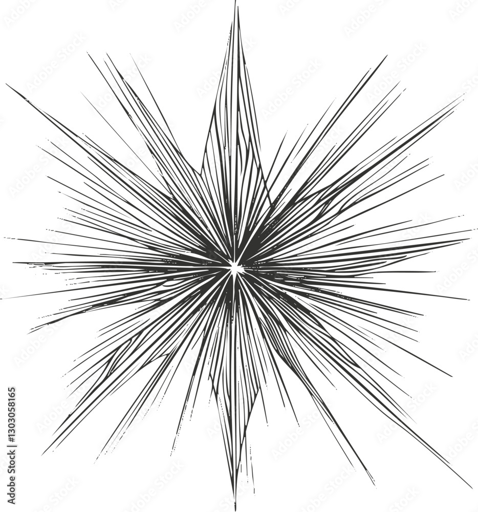 Abstract starburst design with sharp black lines on white background. Abstract starburst design with sharp black lines on white background.