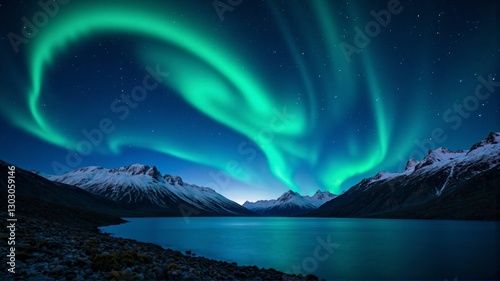 Wallpaper Mural Stunning Aurora Over Arctic Mountains – A Majestic Display of Winter's Natural Beauty Under a Starry Night Sky Torontodigital.ca