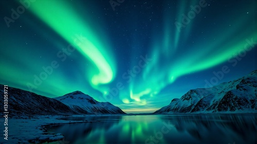 Stunning Aurora Over Arctic Mountains – A Majestic Display of Winter's Natural Beauty Under a Starry Night Sky