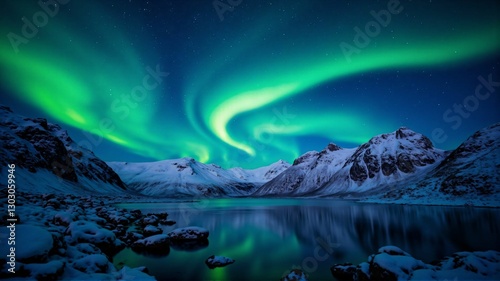 Wallpaper Mural Mesmerizing Northern Lights Reflected Over a Frozen Arctic Lake – A Spectacular Natural Phenomenon Under the Night Sky Torontodigital.ca