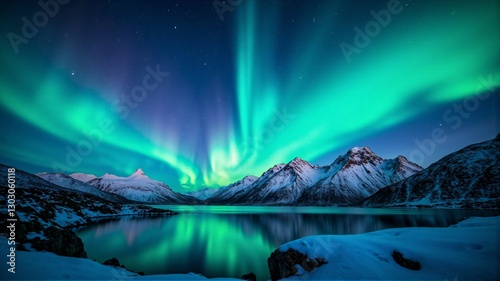 Mesmerizing Northern Lights Reflected Over a Frozen Arctic Lake – A Spectacular Natural Phenomenon Under the Night Sky
