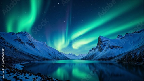 Mesmerizing Northern Lights Reflected Over a Frozen Arctic Lake – A Spectacular Natural Phenomenon Under the Night Sky