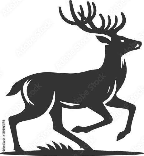A deer startled, ears perked and body tense animal silhouette vector