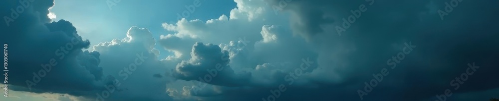 Fototapeta premium Imposing dark cumulus clouds dominate a stormy sky, heavy rain implied , overcast, dramatic