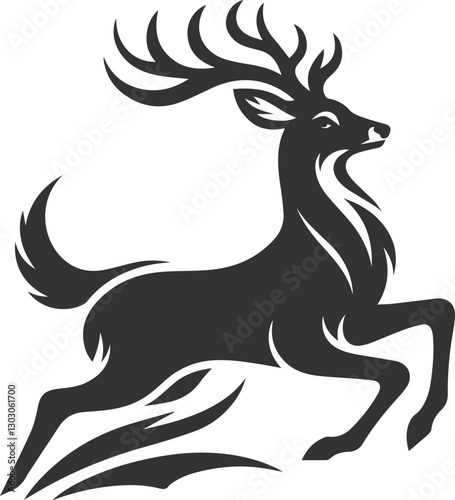 A deer startled, ears perked and body tense animal silhouette vector