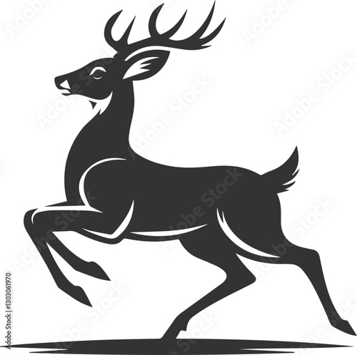 A deer startled, ears perked and body tense animal silhouette vector