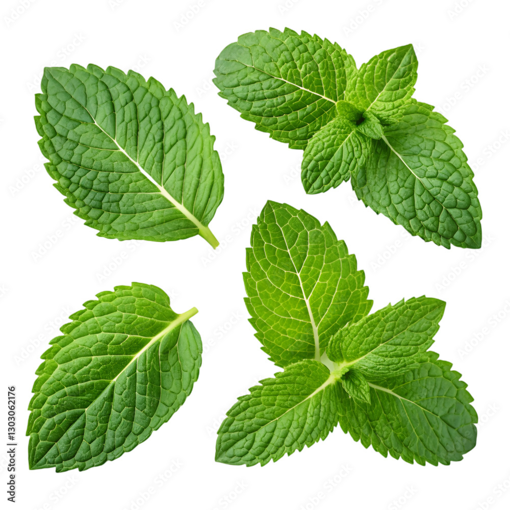 Fototapeta premium Fresh Mint Leaves: High-Res Image on trasparent background