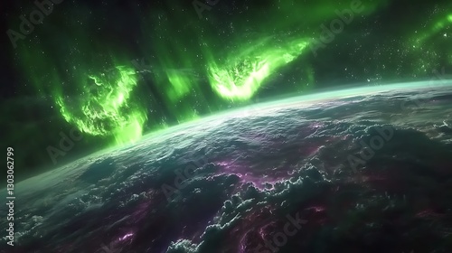 A breathtaking aurora australis lighting up the polar sky with green and purple hues