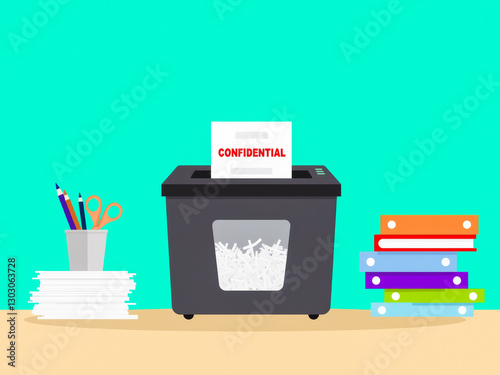 gray paper shredder destroying a confidential document in a modern office setting photo