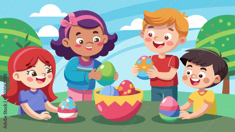 Happy Children Enjoying an Easter Egg Hunt – Colorful Spring Celebration