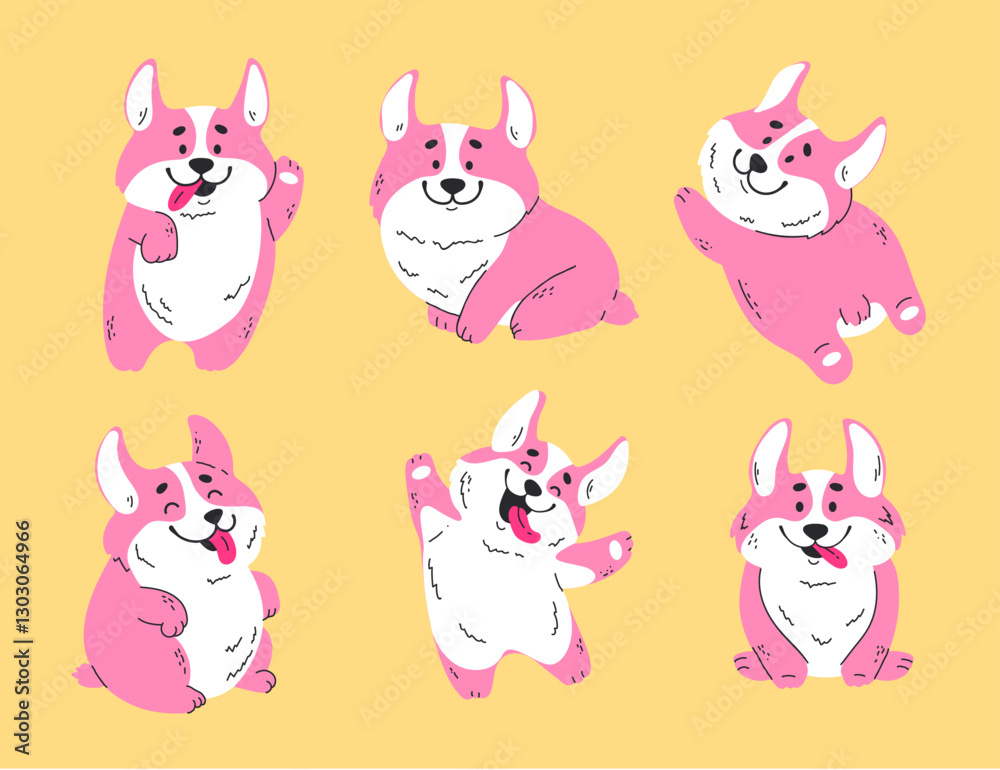 Welsh corgi dog cute puppy pet sticker line art concept set. Vector graphic design illustration element Welsh corgi dog cute puppy pet sticker line art concept set. Vector graphic design illustration element