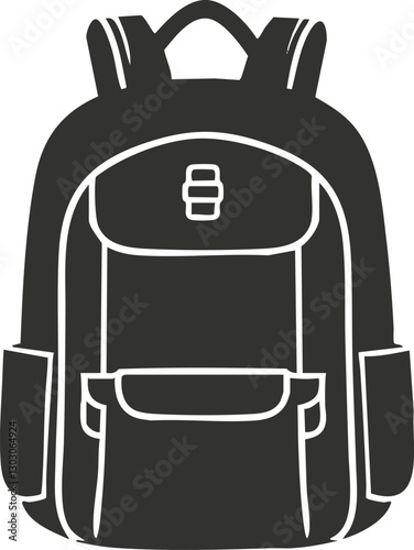 Black silhouette of a backpack with multiple compartments and straps.