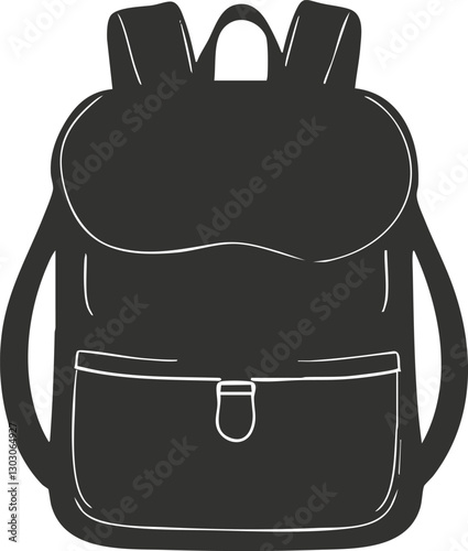 Black silhouette illustration of a backpack with straps and front pocket.