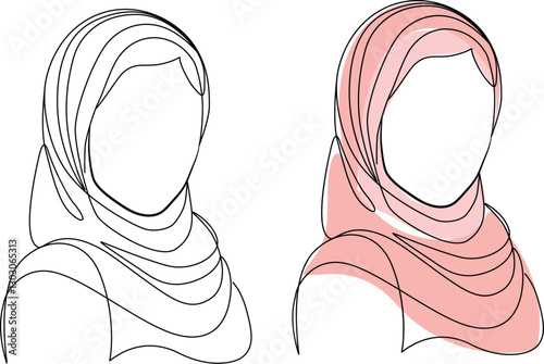 Muslim woman with faceless hijab elegance line art outline clipart.