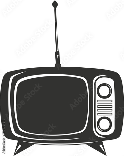 Black and white illustration of a vintage television with antenna.