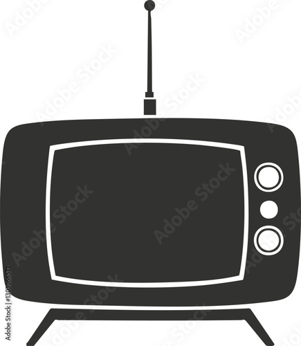 Silhouette of a retro television with antenna on white background.