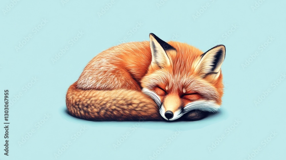 Obraz premium Dreamy fox portrait, A serene scene of a sleeping orange canine