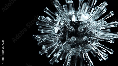Close-up of a virus model on black background.