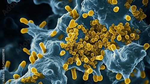 Microscopic image of bacteria and microorganisms.