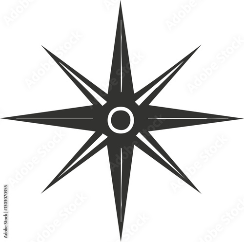 Black and white compass rose symbol for navigation and direction guidance.