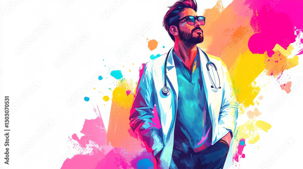Silhouette of a male doctor in white coat watercolor abstract background Silhouette of a male doctor in white coat watercolor abstract background