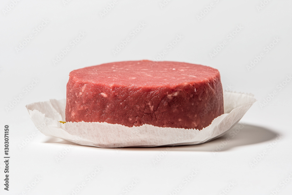 Raw meat patty for burger cooking isolated on white background, Selective focus burger patty on paper on white background, Ground beef and minced pork. Raw meat patty for burger cooking isolated on white background, Selective focus burger patty on paper on white background, Ground beef and minced pork.