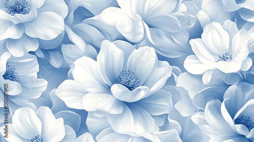 Serene Blue Floral Symphony: A Close-Up of Delicate, Pastel-Colored Blooms
