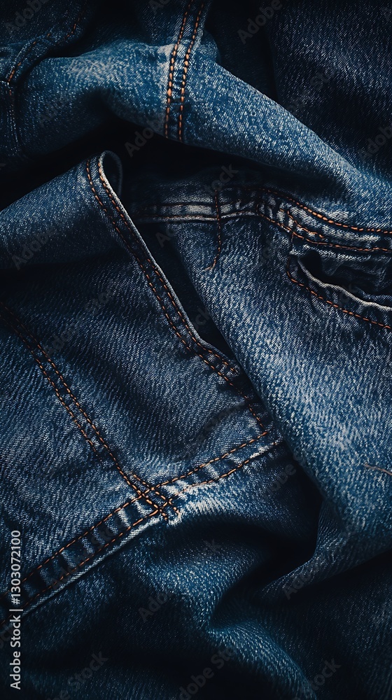 Naklejka premium Crumpled Blue Denim Texture Backdrop Close-Up