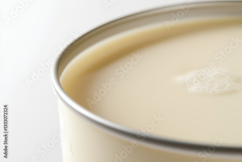 Close up shot tofu milk isolated on white background, Selective focus glass of soy bean milk. photo