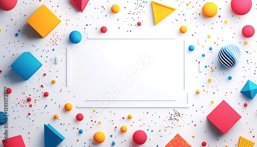 Colorful 3D shapes frame white background