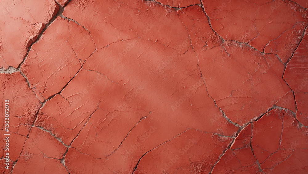 Fototapeta premium Rustic cracked red wall texture with deep crevices. Ideal for artistic backgrounds, urban designs, and vintage aesthetics.