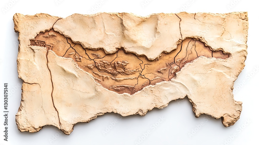Fototapeta premium Beige Relief Map On Torn Parchment