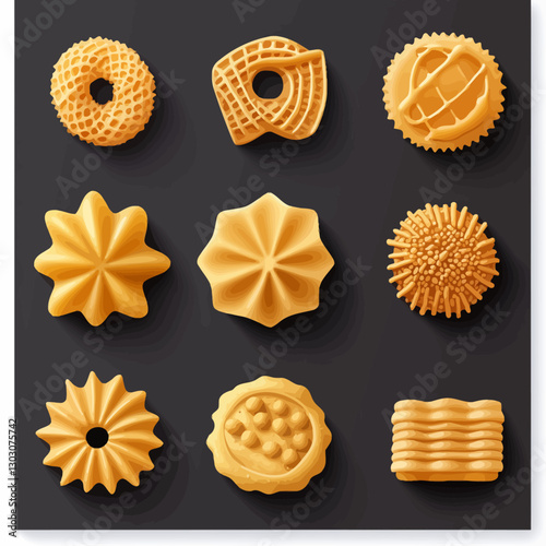 Assortment of Italian Pasta Shapes on Dark Background for Food Photography